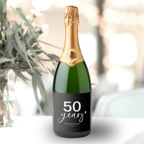 50th Wedding Anniversary Black And White  Sparkling Wine Label