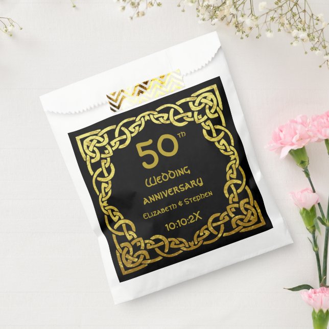 50th Wedding Anniversary Black & Gold Celtic Knot  Favor Bag (Sealed)