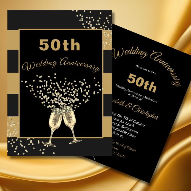 50th Wedding Anniversary Black Gold Chic Elegant Invitation (Creator Uploaded)