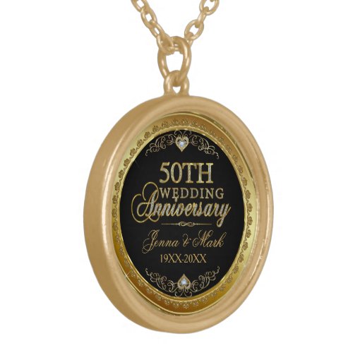 50th Wedding Anniversary Black Gold & Diamonds Gold Plated Necklace 