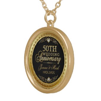 50th Wedding Anniversary Black Gold & Diamonds Gold Plated Necklace ...