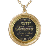 50th Wedding Anniversary Black Gold & Diamonds Gold Plated Necklace