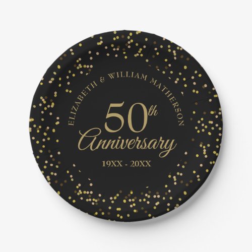 50th Wedding Anniversary Black Gold Dust Confetti Paper Plates