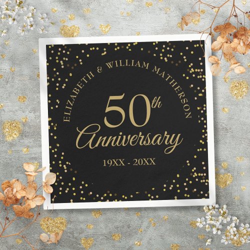 50th Wedding Anniversary Black Gold Dust Napkins