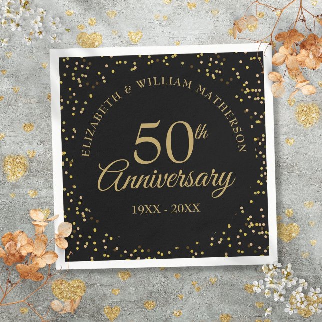 50th Wedding Anniversary Black Gold Dust Napkins (50th Wedding Anniversary Black Gold Dust Napkins)