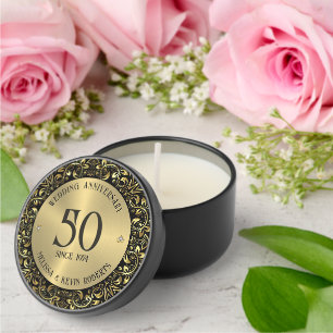 50th Wedding Anniversary Black Gold Frame Mini Candle Favors