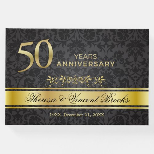 50th Wedding Anniversary Black Gold Guest Book
