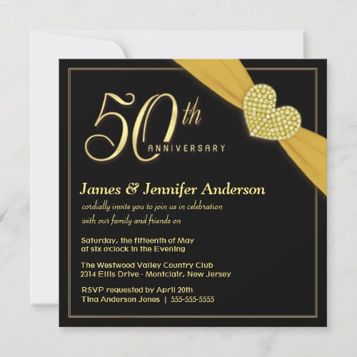 50th Wedding Anniversary Black Gold Invitations