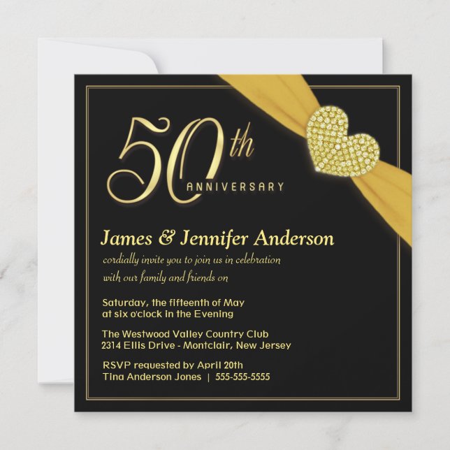 50th Wedding Anniversary Black Gold Invitations (Front)