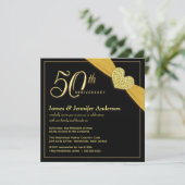 50th Wedding Anniversary Black Gold Invitations (Standing Front)