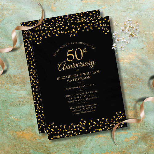 50th Wedding Anniversary Black Gold Love Hearts 