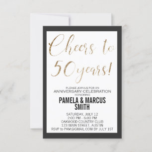 50th Wedding Anniversary Black Gold Modern Invitation