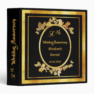 50th wedding anniversary black gold monogram 3 ring binder