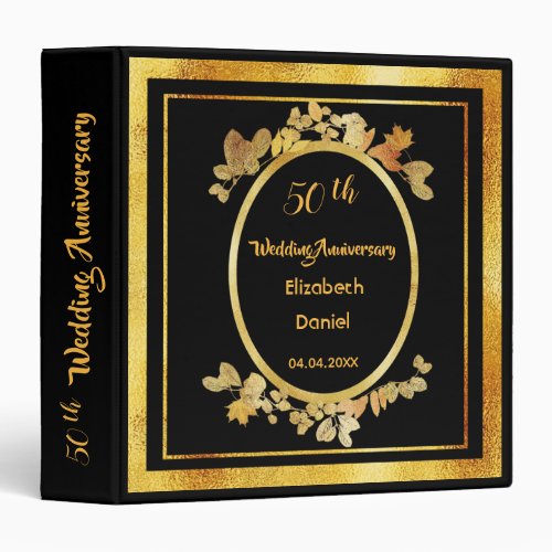 50th wedding anniversary black gold monogram 3 ring binder