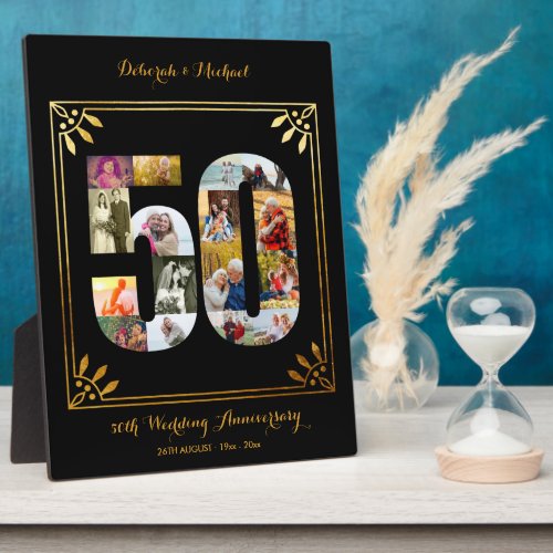 50th Wedding Anniversary Black Gold Photo Collage