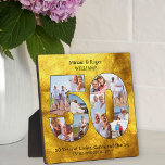 50th Wedding Anniversary Black Gold Photo Collage Plaque<br><div class="desc">50th Wedding Anniversary Photo Plaque - made with 11 of your favorite photos. A stylish keepsake with brushed gold background and black typography. The photo template is set up for you to upload you pictures so they will automatically form a number 50 photo collage. The design utilises portrait, landscape and...</div>