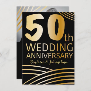 50th Wedding Anniversary Black & Gold Photo Invitation