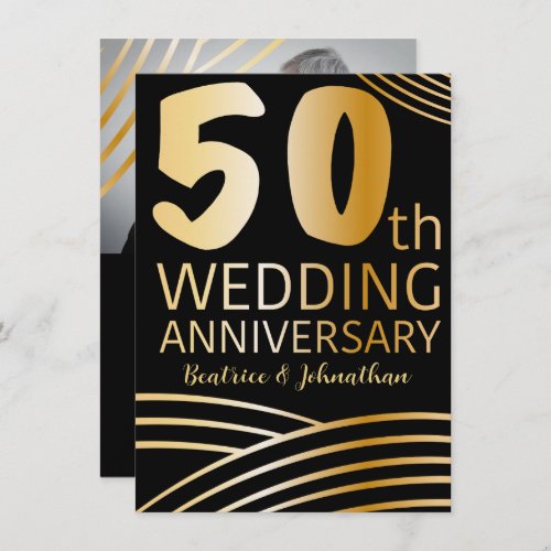 50th Wedding Anniversary Black  Gold Photo Invitation