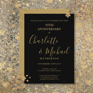 50th Wedding Anniversary Black Gold Signature  Invitation