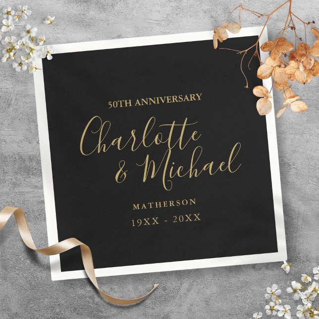 50th Wedding Anniversary Black Gold Signature  Napkins (50th Wedding Anniversary Black Gold Signature Napkins)