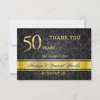 50th Wedding Anniversary Black Gold Thank You by IrinaFraser at Zazzle