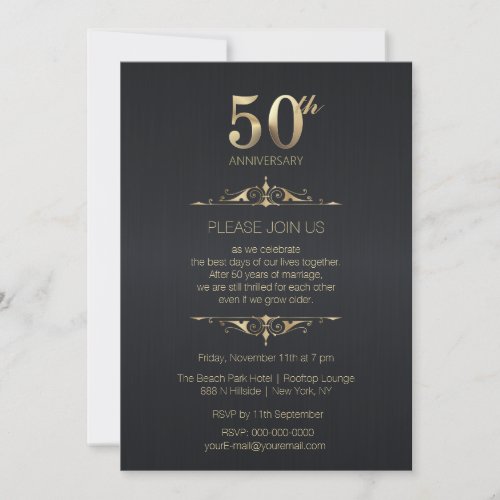 50th Wedding Anniversary Black Invitation