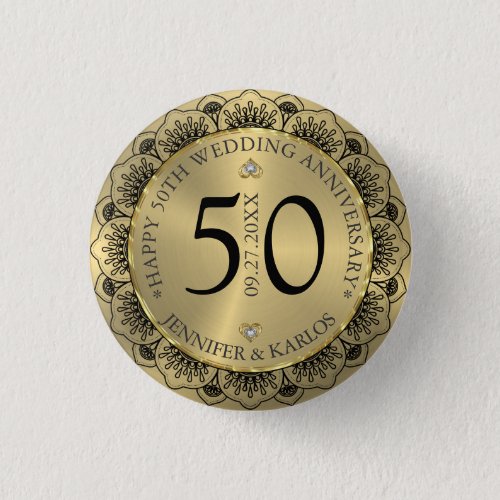50th wedding anniversary black lace  gold  button