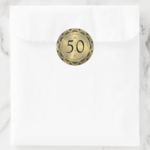 50th wedding anniversary black lace & gold classic round sticker