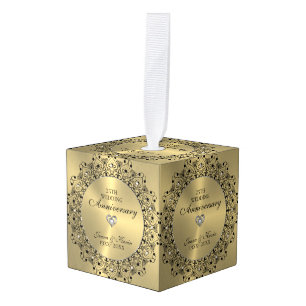 50th Wedding Anniversary Black Mandala On Gold Cube Ornament