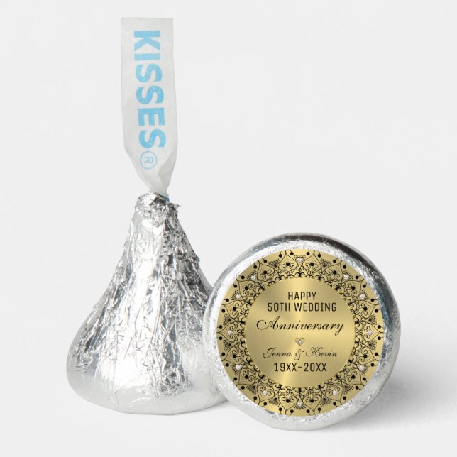 50th Wedding Anniversary Black Mandala On Gold Hershey®'s Kisses® (Front)