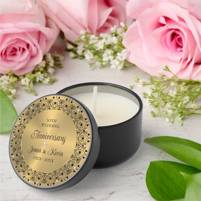 50th Wedding Anniversary Black Mandala On Gold Mini Candle Favors (Insitu (Wedding))