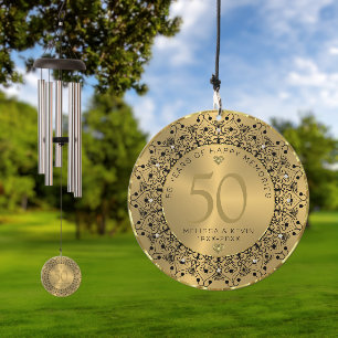 50th Wedding Anniversary Black Mandala On Gold Wind Chime