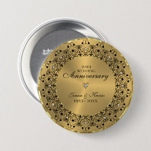 50th Wedding Anniversary BlackMandala On Gold Button