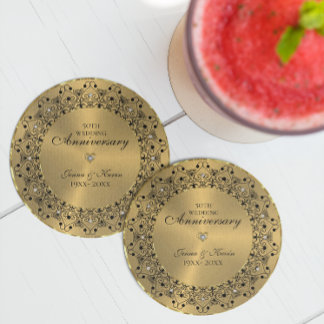 50th Wedding Anniversary BlackMandala On Gold Coaster