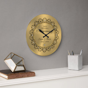 50th Wedding Anniversary BlackMandala On Gold Large Clock
