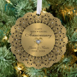 50th Wedding Anniversary BlackMandala On Gold Ornament Card<br><div class="desc">Commemorate your 50th wedding anniversary with this elegant design—a black ornate mandala on an Image of metallic gold texture.
They are embellished with white diamonds for every hour—customizable text in black inside a shiny gold circle.</div>