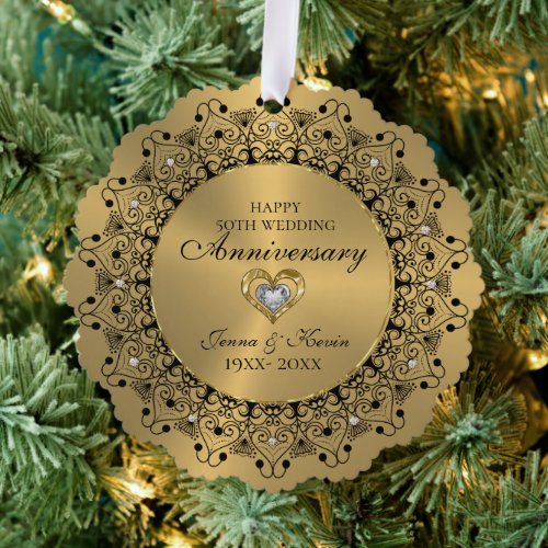 50th Wedding Anniversary BlackMandala On Gold Ornament Card