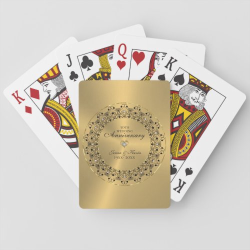50th Wedding Anniversary BlackMandala On Gold Playing Cards