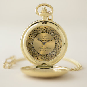 50th Wedding Anniversary BlackMandala On Gold Pocket Watch