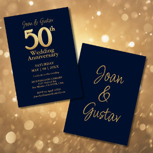 50th Wedding Anniversary Blue and Gold Invitation
