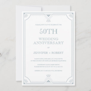 50th wedding Anniversary Blue-gray art Deco Frame Invitation