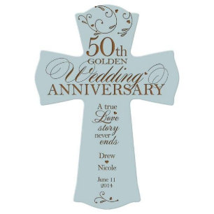 50th Wedding Anniversary Blue Wooden Wall Cross