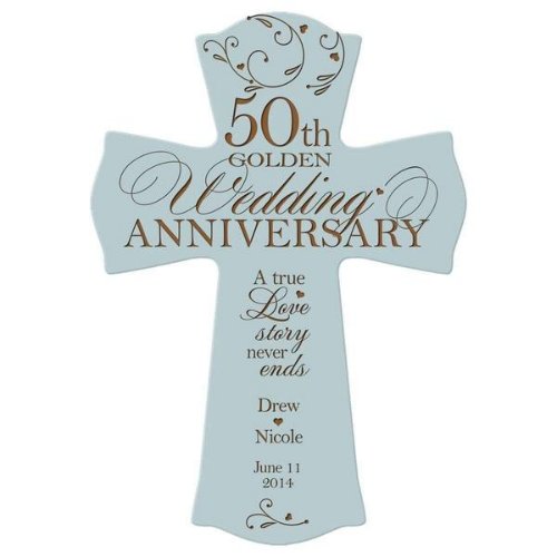 50th Wedding Anniversary Blue Wooden Wall Cross