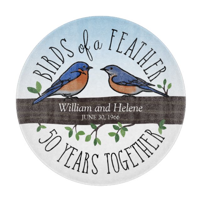 50th Wedding Anniversary, Bluebirds of a Feather Cutting Board (Front)