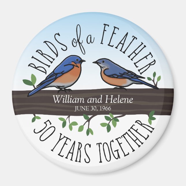 50th Wedding Anniversary, Bluebirds of a Feather Magnet (Front)