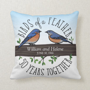 50th Wedding Anniversary, Bluebirds of a Feather Throw Pillow