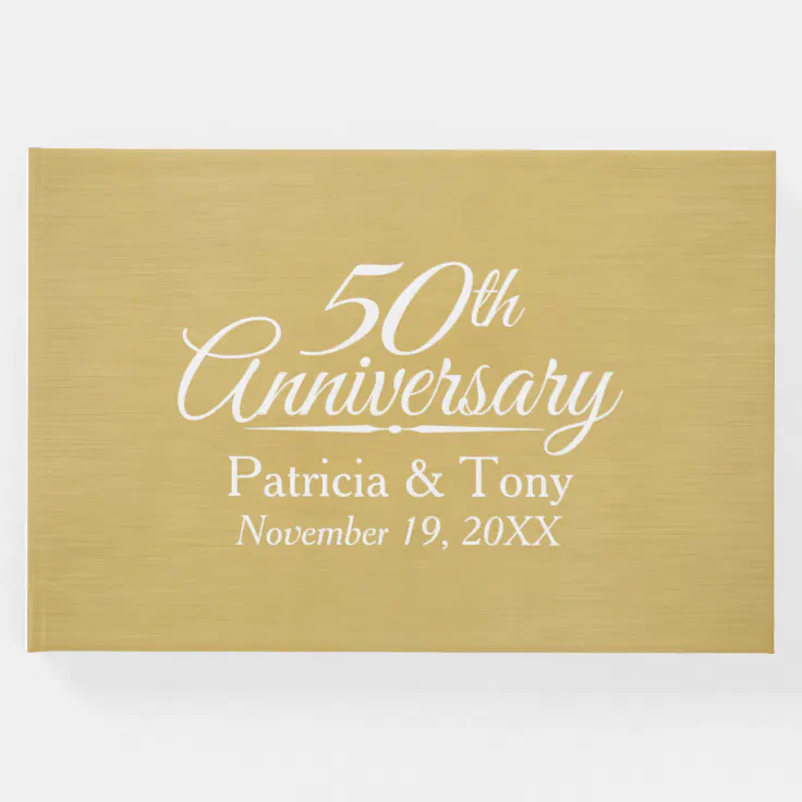 50th Wedding Anniversary - brushed gold background Guest Book | Zazzle