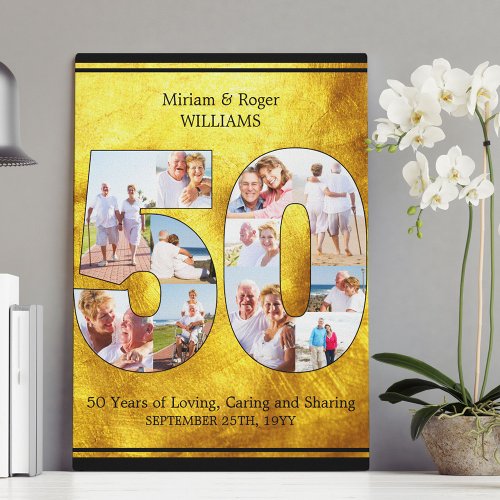 50th Wedding Anniversary Brushed Gold Multi Photo Canvas Print