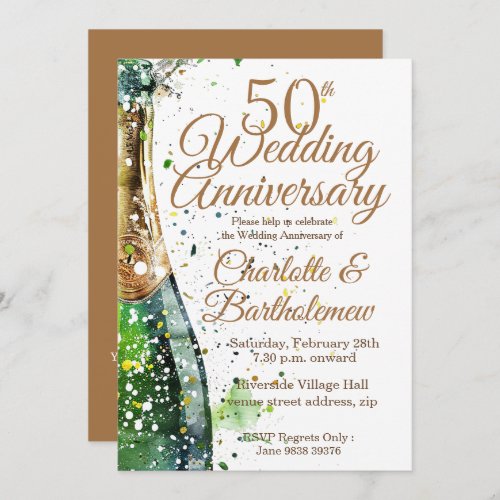 50th Wedding Anniversary Bubbly Bottle Invitation