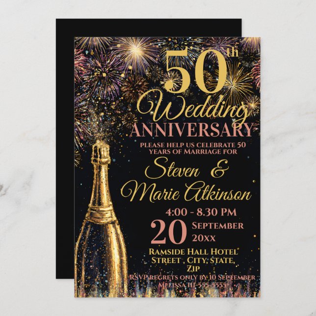 50th Wedding Anniversary Bubbly Celebration Invitation (Front/Back)